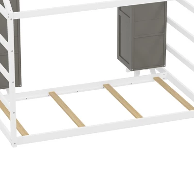Twin Size Floor Bed With 2 Movable Wardrobes And Low Design,Platform Bed Frame W/Roof & Slat,Floor House Bed Frame For Kids, Easy Assembly 6 Twin Size Floor Bed With 2 Movable Wardrobes And Low Design,Platform Bed Frame W/Roof & Slat,Floor House Bed Frame For Kids, Easy Assembly - Image 4