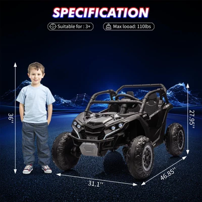 Ride On Car For Kids, 24V 2 Seater Powered Electric Off-Road UTV Toy,4WD Electric Vehicle With Remote Control,LED3 Speeds,Horn, Music 5 Ride On Car For Kids, 24V 2 Seater Powered Electric Off-Road UTV Toy,4WD Electric Vehicle With Remote Control,LED3 Speeds,Horn, Music - Image 3