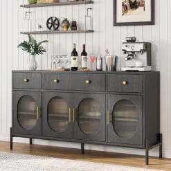 62" Large Sideboard Buffet Cabinet With Storage And 3 Drawers, Buffet Table Coffee Bar Storage Cabinet With 4 Glass Doors -Garvee GUEST e39aa16a 9cdf 4011 a60e 77cd685ca32c