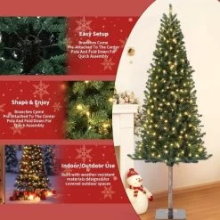 6/7.5FT Pre-Lit Pencil Christmas Tree, Slim Artificial Alpine Tree With LED Lights, Metal Stand, Skinny Holiday Decor For Room, Apartment, Office -Garvee GUEST e3a834bb b279 4bdb b236 a2568ff93040