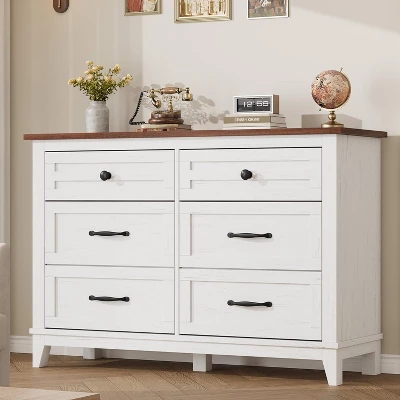 6 Dresser For Bedroom, 47" Wide Drawer Dresser With Storage Freestanding, Wooden Closet Storage Chest For Living Room, Bedroom, Entryway 10 6 Dresser For Bedroom, 47" Wide Drawer Dresser With Storage Freestanding, Wooden Closet Storage Chest For Living Room, Bedroom, Entryway - Image 8