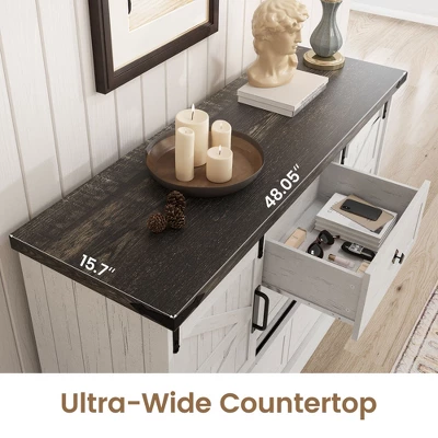 Farmhouse 4 Drawer Dresser, 58.7" Chest Of Drawers With Sliding Barn Door, Rustic Wood Sideboard Buffet Cabinet With Adjustable Shelves 4 Farmhouse 4 Drawer Dresser, 58.7" Chest Of Drawers With Sliding Barn Door, Rustic Wood Sideboard Buffet Cabinet With Adjustable Shelves - Image 2