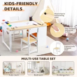 Kids Art Table Set, Multifunctional Drawing Table For Kids, Toddler Drawing Table With 2 Chairs, 6 Storage Boxes For Playroom, Kindergarten, Nursery -Garvee GUEST e4e32989 2f27 4400 b361 55af110272c3