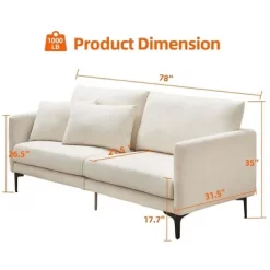 Garvee 78 Inch Sofa, 3 Seater Sofa, Comfy Modern Couch With 2 Pillows, Cozy Lounge Sofa, Sofa Couch For Living Room Apartment Bed Room, Beige -Garvee GUEST e50436d4 2e34 4823 8aa6 b9ff4e5343eb