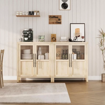Sideboard Buffet Cabinet With Glass Doors, 29" Large Buffet Cabinet With Storage, Farmhouse Storage Cabinet Table For Kitchen Dining Room 3 Sideboard Buffet Cabinet With Glass Doors, 29" Large Buffet Cabinet With Storage, Farmhouse Storage Cabinet Table For Kitchen Dining Room