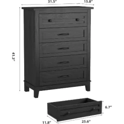 5 Dresser For Bedroom, 41.3" Tall Vertical Drawer Dresser With Storage Freestanding, Wooden Closet Storage Chest For Living Room, Bedroom, Entryway