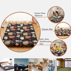 Japanese Style Futon Mattress Floral Print Floor Mattresses For Sleeping Camping Travel, Portable & Foldable Design (Twin/Full Size)