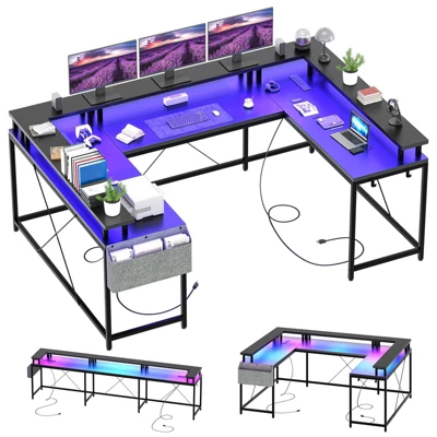 Whizmax U Shaped Computer Gaming Desk, Reversible L Shaped Desk With Monitor Stand, Large Corner Desk With Storage Shelves For Home Office 9 Whizmax U Shaped Computer Gaming Desk, Reversible L Shaped Desk With Monitor Stand, Large Corner Desk With Storage Shelves For Home Office - Image 7