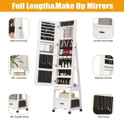 Swivel Jewelry Cabinet, Lockable Standing Jewelry Organizer With Full-Length Mirror, Rear Storage Shelves, Interior Mirror, Jewelry 15 Swivel Jewelry Cabinet, Lockable Standing Jewelry Organizer With Full-Length Mirror, Rear Storage Shelves, Interior Mirror, Jewelry -Garvee GUEST e73ed8fb 814f 459d a9a3 797339e32389