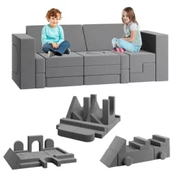 Kids Couch For Building Fort Toy,22pcs DIY Toddler Sofa,Velvet Toddler Futon Sofa Bed For Playroom, Bedroom,Grey -Garvee GUEST e761011d e145 42cb 8ca4 5d104217c4e7