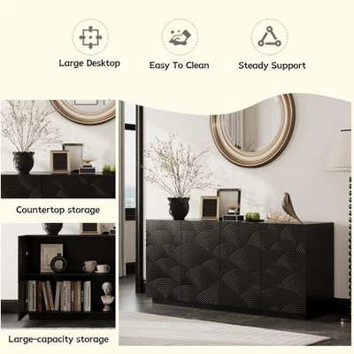 Accent Storage Cabinet, Modern Buffet Sideboard Console Table With 4 Doors And Adjustable Shelves Black 4 Accent Storage Cabinet, Modern Buffet Sideboard Console Table With 4 Doors And Adjustable Shelves Black - Image 2