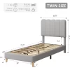 Boucle Upholstered Platform Bed With Wave Headboard For Kids, Easy Assembly, Wooden Slats Support, No Box Spring Needed