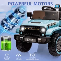 12V Kids Ride-On Truck Car With Remote Control, Spring Suspension, LED Lights, Music & MP3 Player