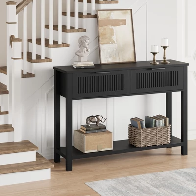 Farmhouse Entryway Table,43 Inch Wood Console Table With 2 Drawers,2 Tier Sofa Table With Storage For Living Room, Foyer Tables For Entryway 4 Farmhouse Entryway Table,43 Inch Wood Console Table With 2 Drawers,2 Tier Sofa Table With Storage For Living Room, Foyer Tables For Entryway - Image 2