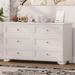 3-Pieces Bedroom Dresser Night Stand Set, 6-Drawer Dresser And 2 Nightstands With Metal Handles, Elegant Design And Retro Style,White 21 3-Pieces Bedroom Dresser Night Stand Set, 6-Drawer Dresser And 2 Nightstands With Metal Handles, Elegant Design And Retro Style,White -Garvee GUEST e8dc5815 c626 4121 96cb 0a25f710520f