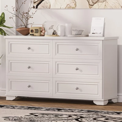 3-Pieces Bedroom Dresser Night Stand Set, 6-Drawer Dresser And 2 Nightstands With Metal Handles, Elegant Design And Retro Style,White 11 3-Pieces Bedroom Dresser Night Stand Set, 6-Drawer Dresser And 2 Nightstands With Metal Handles, Elegant Design And Retro Style,White - Image 9
