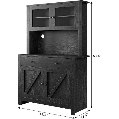 Freestanding Kitchen Pantry Cabinet With Microwave Stand & Buffet Cupboard, Adjustable Shelves For Dining Room 3 Freestanding Kitchen Pantry Cabinet With Microwave Stand & Buffet Cupboard, Adjustable Shelves For Dining Room