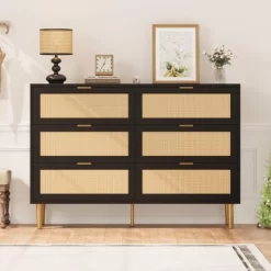 Garvee 6 Drawer Rattan Dresser With Gold Legs And Handles, Wide Double Storage Chest With Anti-Tipping Design For Bedroom Or Living Room 12 Garvee 6 Drawer Rattan Dresser With Gold Legs And Handles, Wide Double Storage Chest With Anti-Tipping Design For Bedroom Or Living Room -Garvee GUEST ea2990a2 fdeb 4b3a 95aa 100ea9a8919e