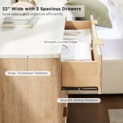 32" Tall Fluted Nightstand, Modern Side Table With Faux Marble Top, 3 Drawers End Table W/Storage, Bedside Table For Bedroom, Living Room -Garvee GUEST eac8d0ae 53c0 427f bde2 2d2e57523888