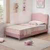 Pink Twin Bed Frame For Kids, Upholstered Platform Bed With Cute Boucle Velvet Headboard For Girls -Garvee GUEST ead4ef1e b688 4833 a163 addc81249629