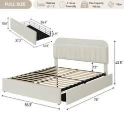 Twin/Twin XL/Full/Queen Bed Frame With Bookcase Headboard And 2 Drawers, Kids Bed Frame, Boucle Upholstered Platform Bed, Easy Assembly -Garvee GUEST eb30539c 190d 49a7 bb51 2d090c186f24