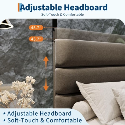 Queen Bed Frame With Adjustable Headboard, Linen Fabric Upholstered, Wooden Slats Support, Heavy Duty Mattress Foundation 8 Queen Bed Frame With Adjustable Headboard, Linen Fabric Upholstered, Wooden Slats Support, Heavy Duty Mattress Foundation - Image 6