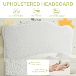 Bed Frame For Kids, Upholstered Platform Bed With Cute Boucle Velvet Headboard For Girls, No Box Spring Needed, Easy Assembly, Durable Design -Garvee GUEST ebf53e6c 90ba 4f67 bc51 43898b0eb496