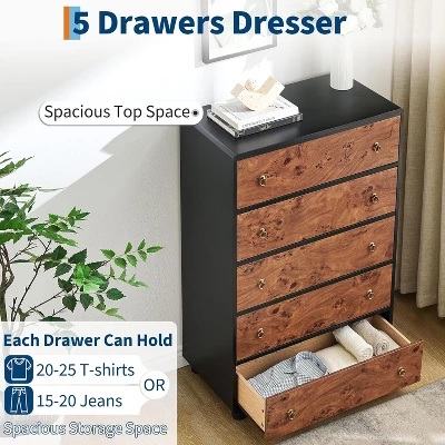Modern Chest Of Drawers With Natural Texture, Curved Profile Design, Dresser TV Stand, Wood Drawer Organizer For Bedroom, Living Room, Natural Oak 9 Modern Chest Of Drawers With Natural Texture, Curved Profile Design, Dresser TV Stand, Wood Drawer Organizer For Bedroom, Living Room, Natural Oak - Image 7