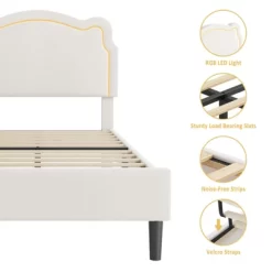 Garvee Twin Velvet Platform Bed - Adjustable Bear Headboard With RGB LED Lights, Noise-Free Kids Bed Frame, No Box Spring, Off-white -Garvee GUEST ec604d3d 674f 495e 9c99 b613e0528d03