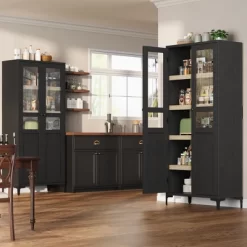 63 Inch Tall Storage Cabinet With Glass Doors, Kitchen Pantry Cabinet 5 Tier Bathroom Cabinet With Doors Adjustable Shelves -Garvee GUEST ecb0f156 f6cf 462d 822b 26c4bae0fb5b