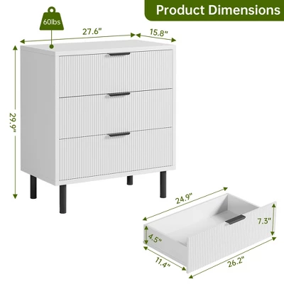 Garvee 3 Drawer Fluted Dresser, Modern Wooden Chest Of Drawers With Metal Legs And Anti-Tip Kit For Bedroom Living Room, White 3 Garvee 3 Drawer Fluted Dresser, Modern Wooden Chest Of Drawers With Metal Legs And Anti-Tip Kit For Bedroom Living Room, White