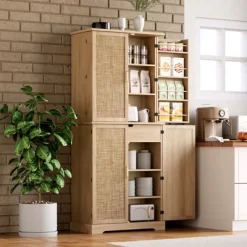 Pantry Cabinet, Kitchen Storage Cabinets With Doors And Shelves, 72" Tall Farmhouse Rattan Pantries With Drawers For Dining Room, Living Room -Garvee GUEST ed1afb53 788d 4892 8106 d8bfaa73bf96