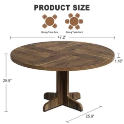 47″ Round Dining Table For 4–6, Black Wood Kitchen Table With 1.18″ Thick MDF Top, Solid Wood Legs & Adjustable Foot Pads (Table Only)