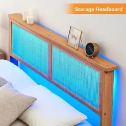Rattan Bed Frame With Natural Rattan Headboard, Bed Frame With LED Lights, Rattan Bed Frame With Headboard, Solid Wood Foundation With Silent Slats 15 Rattan Bed Frame With Natural Rattan Headboard, Bed Frame With LED Lights, Rattan Bed Frame With Headboard, Solid Wood Foundation With Silent Slats -Garvee GUEST eda21288 c6f8 45a0 85cc 48701579adba 1