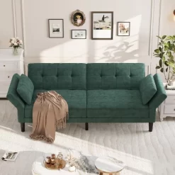 89" Chenille Futon Sofa Bed, Modern Convertible Sleeper Couch With Adjustable Backrest & Armrests, 3-Seat Sofa With 2 Pillows For Apartment -Garvee GUEST edbe5651 047a 461d 9497 04dfff297021