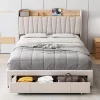 Full/Queen Size Upholstered Bed Frame With Storage Headboard, Drawer, Charging Station, Linen Platform, No Box Spring Needed -Garvee GUEST ee1c5cf2 a938 47c8 b6c0 791acf65dd1a