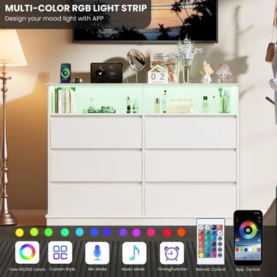 6/8 Drawer Dressers For Bedroom, Chest Of Drawers With Deep Drawers, Large Double Dresser For Closet With Wide Top, Horizontal Wooden Dresser 5 6/8 Drawer Dressers For Bedroom, Chest Of Drawers With Deep Drawers, Large Double Dresser For Closet With Wide Top, Horizontal Wooden Dresser - Image 3