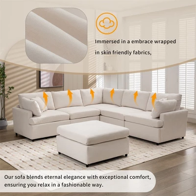 6-Seat Sectional Sofa Couch With Removable Ottoman, U-Shaped Upholstered Couch With Legs, Reversible Chaise Sleeper Sofa Bed For Living Room 6 6-Seat Sectional Sofa Couch With Removable Ottoman, U-Shaped Upholstered Couch With Legs, Reversible Chaise Sleeper Sofa Bed For Living Room - Image 4