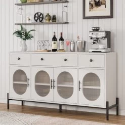62" Large Sideboard Buffet Cabinet With Storage And 3 Drawers, Buffet Table Coffee Bar Storage Cabinet With 4 Glass Doors -Garvee GUEST effab29b 2f7c 4627 acd9 cce9b0599ab8