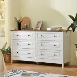 Dresser For Bedroom, 6 Drawer Dresser With Wide Drawer And Metal Handles, Wood Dressers & Chests Of Drawers -Garvee GUEST f002548c 6446 4314 aa4e 3955a119992b