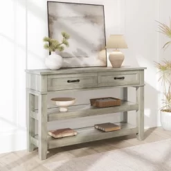 47.2" Entryway Table, Console Table With 2 Storage Drawers, 3 Tier Farmhouse Wooden Sofa Table, Hallway Table For Entryway, Living Room