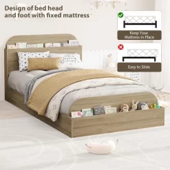 Twin Kids Bed Frame With Storage Headboard & Footboard - Low Profile Wood Platform Bed, Sturdy Wood Slats, No Box Spring Needed 13 Twin Kids Bed Frame With Storage Headboard & Footboard - Low Profile Wood Platform Bed, Sturdy Wood Slats, No Box Spring Needed -Garvee GUEST f070a18a 143c 47b7 a308 505ff2f070ab 1