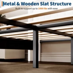 Bed Frame With Vertical Channel Tufted Wingback Headboard, Upholstered Platform Bed Frame With Strong Wooden Slats Support -Garvee GUEST f07284cb f9bb 49ce a93e 9eec8bf0b854 2