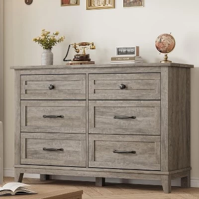 6 Dresser For Bedroom, 47" Wide Drawer Dresser With Storage Freestanding, Wooden Closet Storage Chest For Living Room, Bedroom, Entryway 11 6 Dresser For Bedroom, 47" Wide Drawer Dresser With Storage Freestanding, Wooden Closet Storage Chest For Living Room, Bedroom, Entryway - Image 9