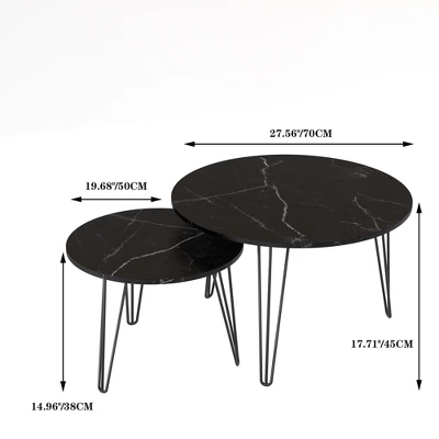 Round Nesting Coffee Table Set Of 2, Circular Nesting End Table Set, Round Marble Tabletop, And Sturdy Metal Base For Living Room, Bedroom 6 Round Nesting Coffee Table Set Of 2, Circular Nesting End Table Set, Round Marble Tabletop, And Sturdy Metal Base For Living Room, Bedroom - Image 4