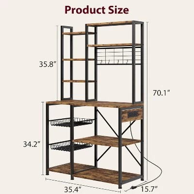Microwave Stand Bakers Rack, Standing Bakers Rack With Power Outlet 3 Microwave Stand Bakers Rack, Standing Bakers Rack With Power Outlet