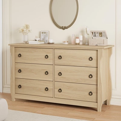 Garvee 6 Dresser For Bedroom, 47.2" Wide Drawer Dresser With Storage Freestanding, Wooden Closet Storage Chest For Living Room, Natural Oak 10 Garvee 6 Dresser For Bedroom, 47.2" Wide Drawer Dresser With Storage Freestanding, Wooden Closet Storage Chest For Living Room, Natural Oak - Image 8