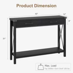 IDEALHOUSE Console Table With 2 Drawers, Farmhouse Entryway Table With Storage Shelf