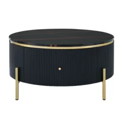 31.5" Modern Round Coffee Table, Accent Table With Marble Pattern Tabletop, Center Sofa Table For Living Room Apartment Office Balcony -Garvee GUEST f2470fba 92da 4143 bdea ea97d3768cef