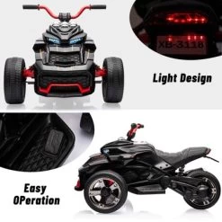 12V Kids Ride On ATV, 3 Wheeler Motorcycle, Rechargeable Battery-Powered ATV Toy Car With Music